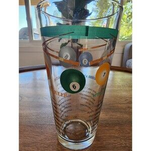 Retro ARCOROC USA Billiard Pool Ball Tall Drinking Glass w/ Drink Recipes